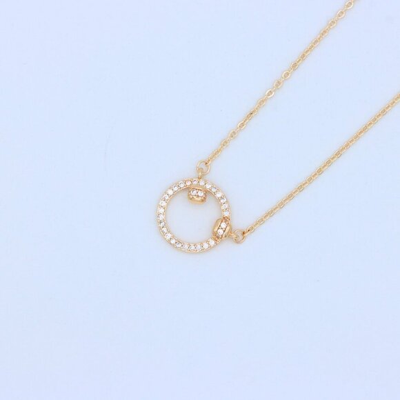 "Elegant Rose Gold Circle Pendant Necklace with Crystal Detailing, XPNL1896 - Picture 11 of 13